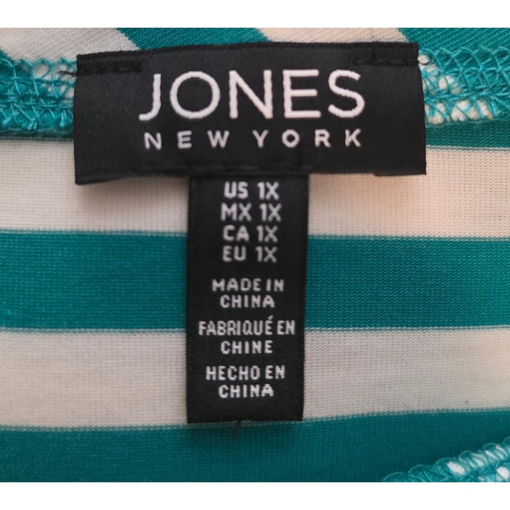 Jones‎ New York Striped Knit Top Womens 1X Teal White Excellent Side Tie - Picture 3 of 8